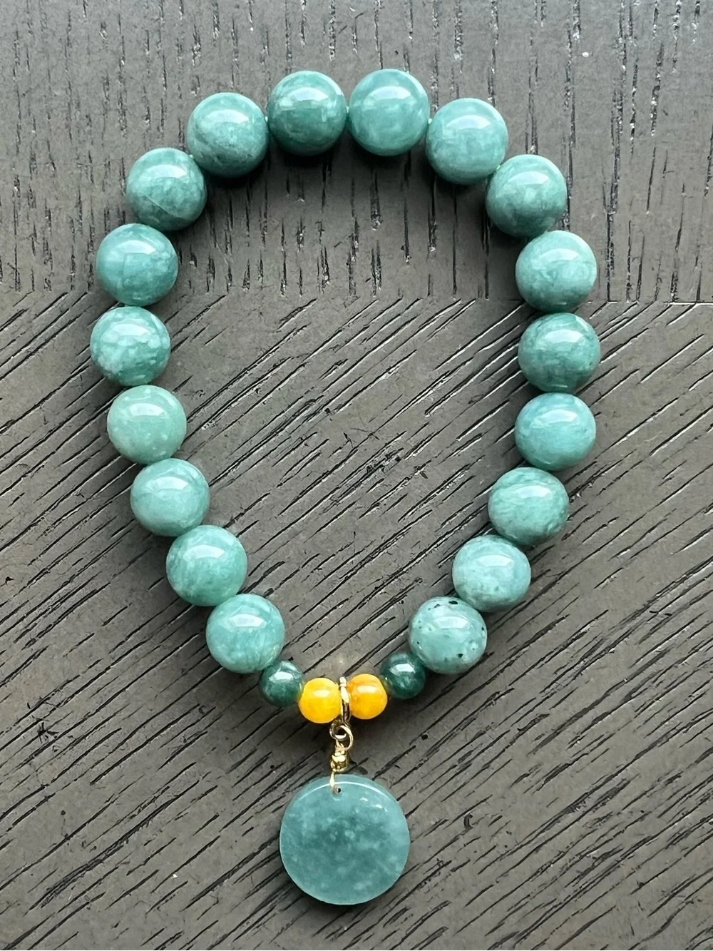 Blue water jade with charm bracelet 10mm SIZE 7’